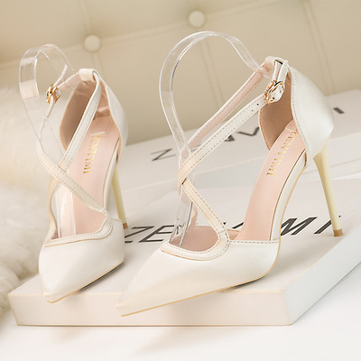 Fashion Stiletto Super High Heel Satin Cross Straps Sexy Slim Women's Shoes Sandals
