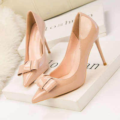 Fashion Bow Stiletto High Heel Women's Shoes Shallow Mouth Pointy Sexy Look Thin