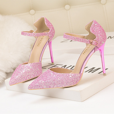 Sexy Stiletto High-heeled Shallow Pointy Shiny Cutout Sandals