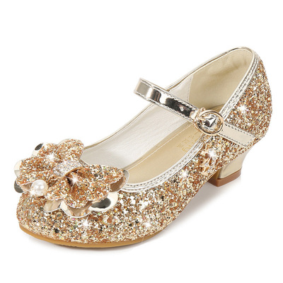 New Children's Princess Shoes Soft Sole Silver Crystal Shoes Performance Leather Shoes