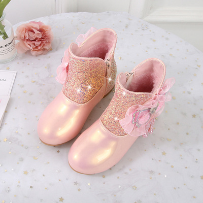 Girls High-heeled Boots Autumn And Winter New Style Martin Boots Plus Velvet Cotton Boots Aisha Princess Short Boots