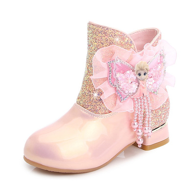 Girls High-heeled Boots Autumn And Winter New Style Martin Boots Plus Velvet Cotton Boots Aisha Princess Short Boots