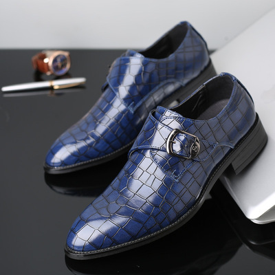 Business Formal Wear Side Buckle Single Shoes Large Size Casual Shoes British Lace-up Plaid Glossy