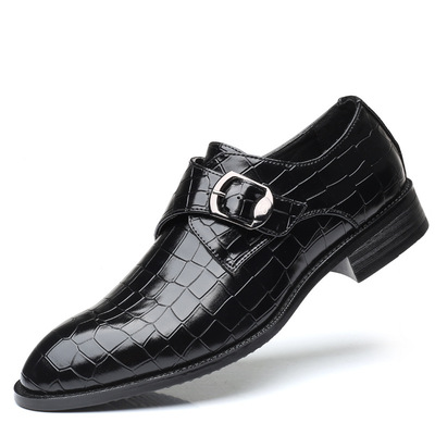 Business Formal Wear Side Buckle Single Shoes Large Size Casual Shoes British Lace-up Plaid Glossy