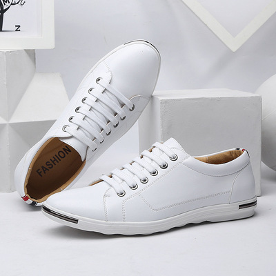 Fashion Lace-up Leather Shoes White Casual Shoes Student Sneakers