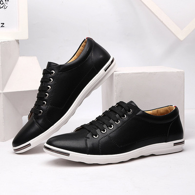 Fashion Lace-up Leather Shoes White Casual Shoes Student Sneakers