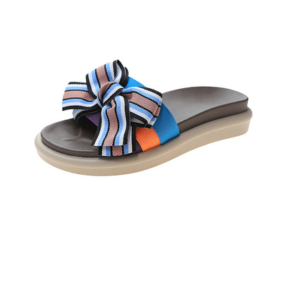 Comfortable Outer Wear All-match Bowknot Thick-soled Flip-flop Beach Shoes