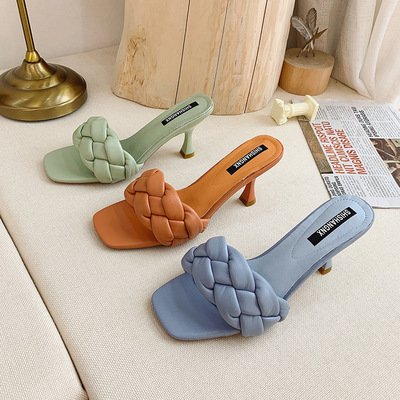 Braided Belt One-line Outer Wear High-heeled Sandals