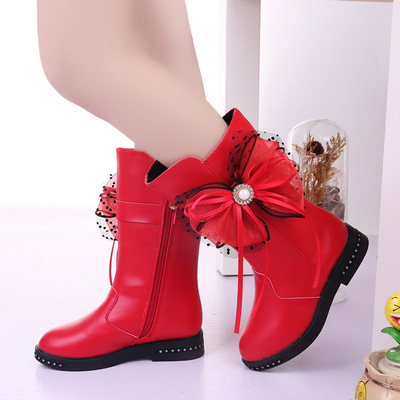 Plush Children's Leather Boots, Big Children's High Boots