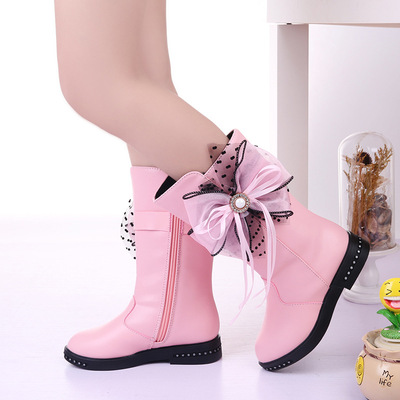 Plush Children's Leather Boots, Big Children's High Boots