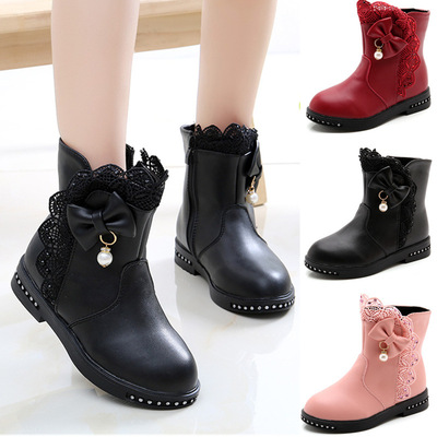 Princess Short Boots Children Snow Boots Girls Plus Velvet Mid-up Boots