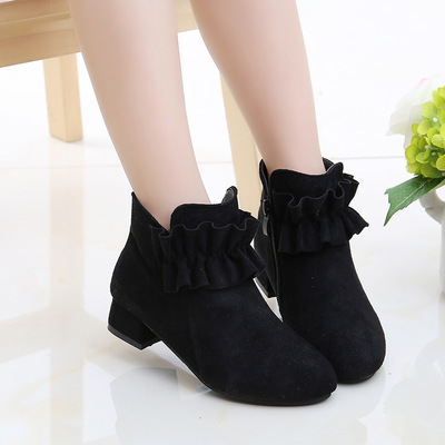 Big Kids High-heeled Korean Princess Single Boots Baby Plus Velvet Short Boots