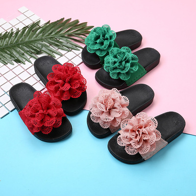 Cute Little Princess Korean Style Flowers Girls Middle-aged Children's Soft-soled Slippers
