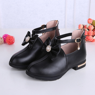 Fashionable Korean Style Medium And Big Kids Soft-soled Black Student Leather Shoes