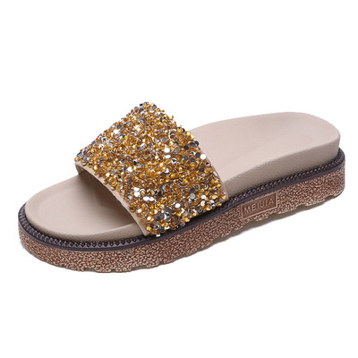 New Korean Style Gold Glitter Slippers Soft Sole Massage Sandals