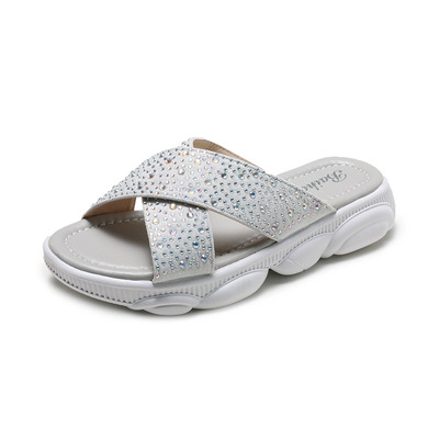 New Cross Strap With Rhinestone Sequins Sponge Cake Sandals And Slippers Women Open Toe