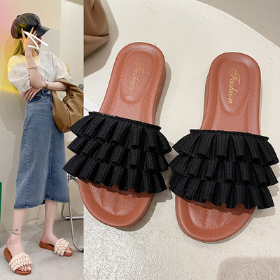 New Korean Style Lace Slippers Thick-soled Beach Slippers