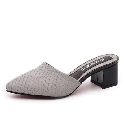 Roman Style New Mid-heel Sandals And Slippers Women's Pointed Toe And Thick Toe With Solid Color