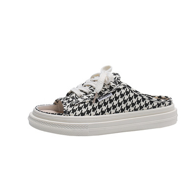 Thick-soled Canvas Slippers Summer New Casual Non-heel Lace-up Open-toed Outer Wear