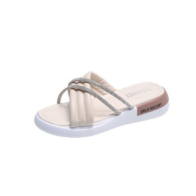 Thick Bottom Fashion Rhinestone Cross Casual Sponge Cake Sandals And Slippers