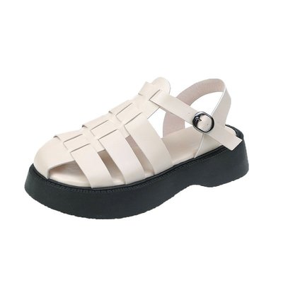 Baotou Sandals British Style Trifle Platform Retro Hollow Woven Sandals