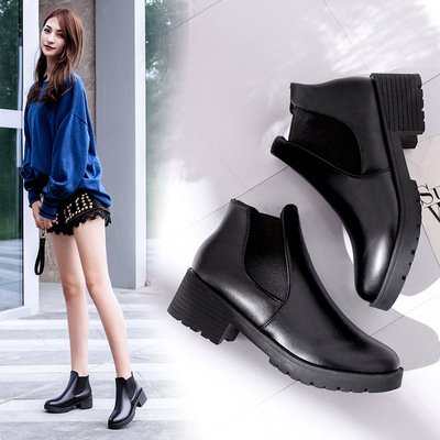 Mid-heel Short Boots Thick With Round Toe Martin Boots Short Tube British Retro
