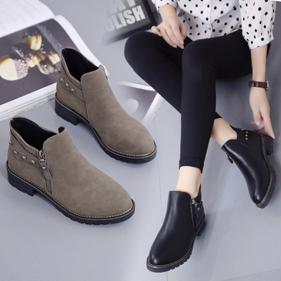 British Style All-match Short Boots Autumn New Plus Velvet Martin Boots Thick Heel