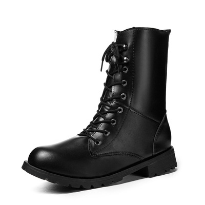 Rider Boots With Mid-tube Thick Heel Round Toe Men's And Women's Military Boots Cotton Boots