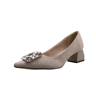New Style Square Buckle Fashion Low-cut Pointed Professional High-heel Work Shoes