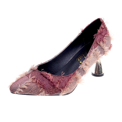 Pointed High Heels Korean Style Cloth Wine Glass With Women's Shoes Sexy Shallow Mouth