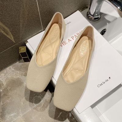Square Toe Flat Shoes Women's Simple Beanie Shoes
