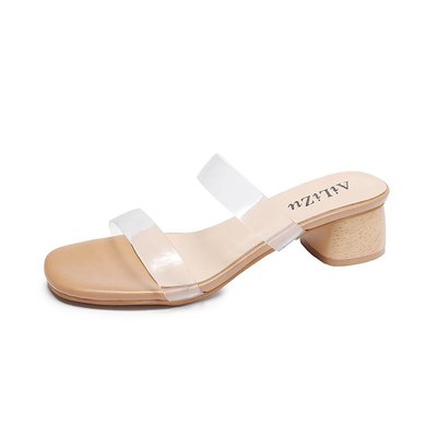 Fish Mouth Transparent Sandals And Slippers Women's Thick Heel Mid-heel Slippers