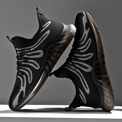 New Korean Style Flying Woven Breathable Cover Foot Popcorn Running Men's Sports Shoes