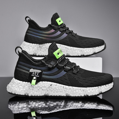 Breathable Trendy Shoes Men's Black Technology Live Grain Lightweight Men's Sports Shoes