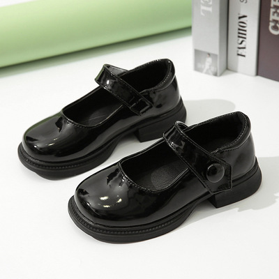 New Products Children's Shoes Bright Leather Girls Thick Heels Increased Velcro Literary Princess Shoes