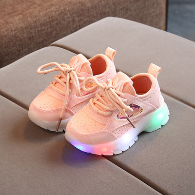 Autumn Boys Sports Shoes With Lights Mesh Casual Shoes Baby Stretch Cloth Breathable