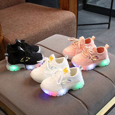 Autumn Boys Sports Shoes With Lights Mesh Casual Shoes Baby Stretch Cloth Breathable