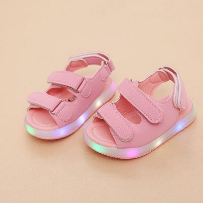 Children's Led Lights Shoes Girls Beach Shoes Korean Style Hollow Breathable Soft Sole