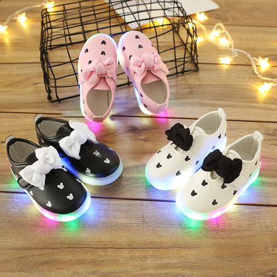 Girls Bowknot Led Illuminated Shoes Lightweight And Breathable