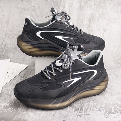New Popcorn Suction Molded Bottom Casual Men's Shoes Round Toe Low Top Fashion Trendy Sneakers