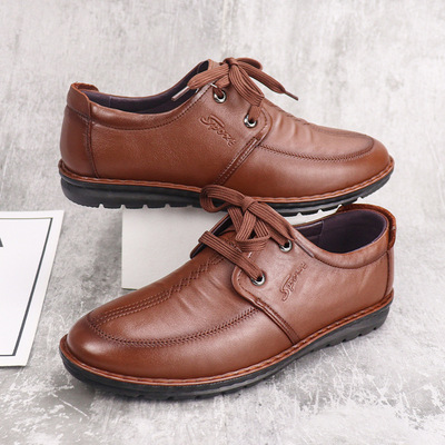 The First Layer Cowhide Lace-up Men's Casual Leather Shoes 2021 Fall New Leather Men's Shoes