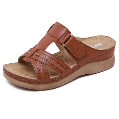 Car Line Mother Shoes Plus Size Sandals Slope Heel Slippers
