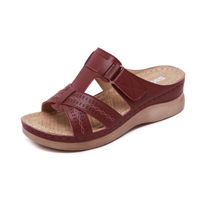 Car Line Mother Shoes Plus Size Sandals Slope Heel Slippers
