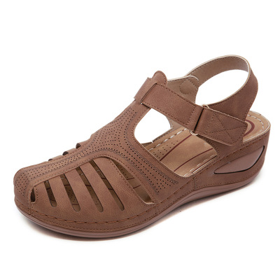 Retro Route Adhesive Wedge Toe Cap Sandals