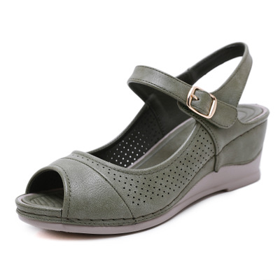 Casual Fish Mouth Large Size Buckle Wedge Heel Comfortable Sandals