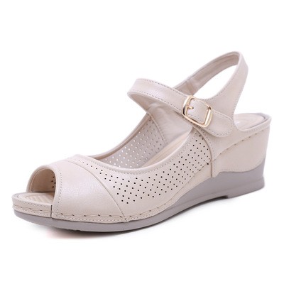 Casual Fish Mouth Large Size Buckle Wedge Heel Comfortable Sandals