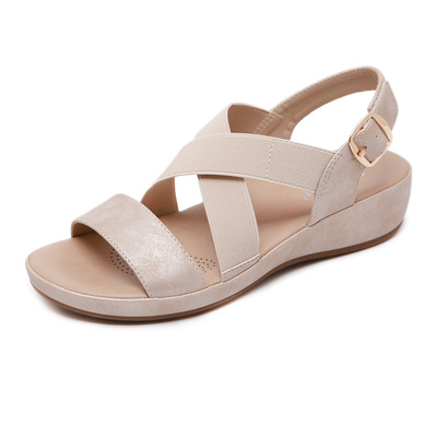 Wedge Heel Elastic Metal Buckle Sponge Massage Sandals Large Size
