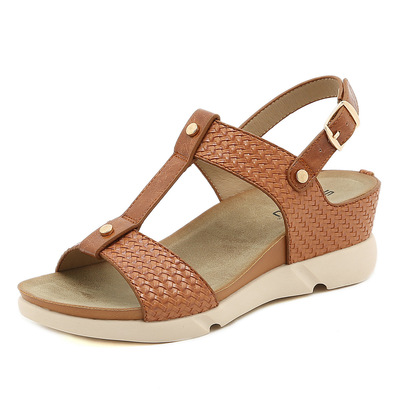 Fashionable Roman Woven Buckle Solid Color Comfortable Non-slip Wedges Women Shoes