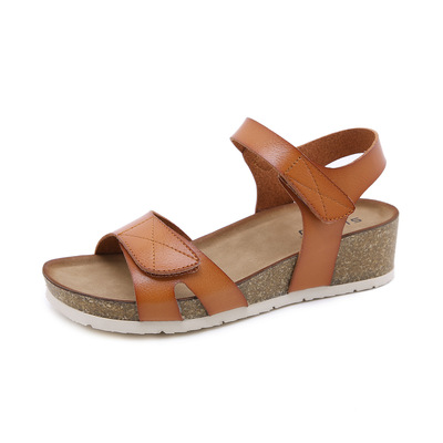 Comfortable Non-slip Microfiber Roman Sandals With Metal Buckle And Wooden Cut Sole