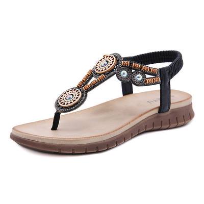 High-grade Soft Sole Women's Shoes With Beaded Rhinestone Buckle Two-tone Sole